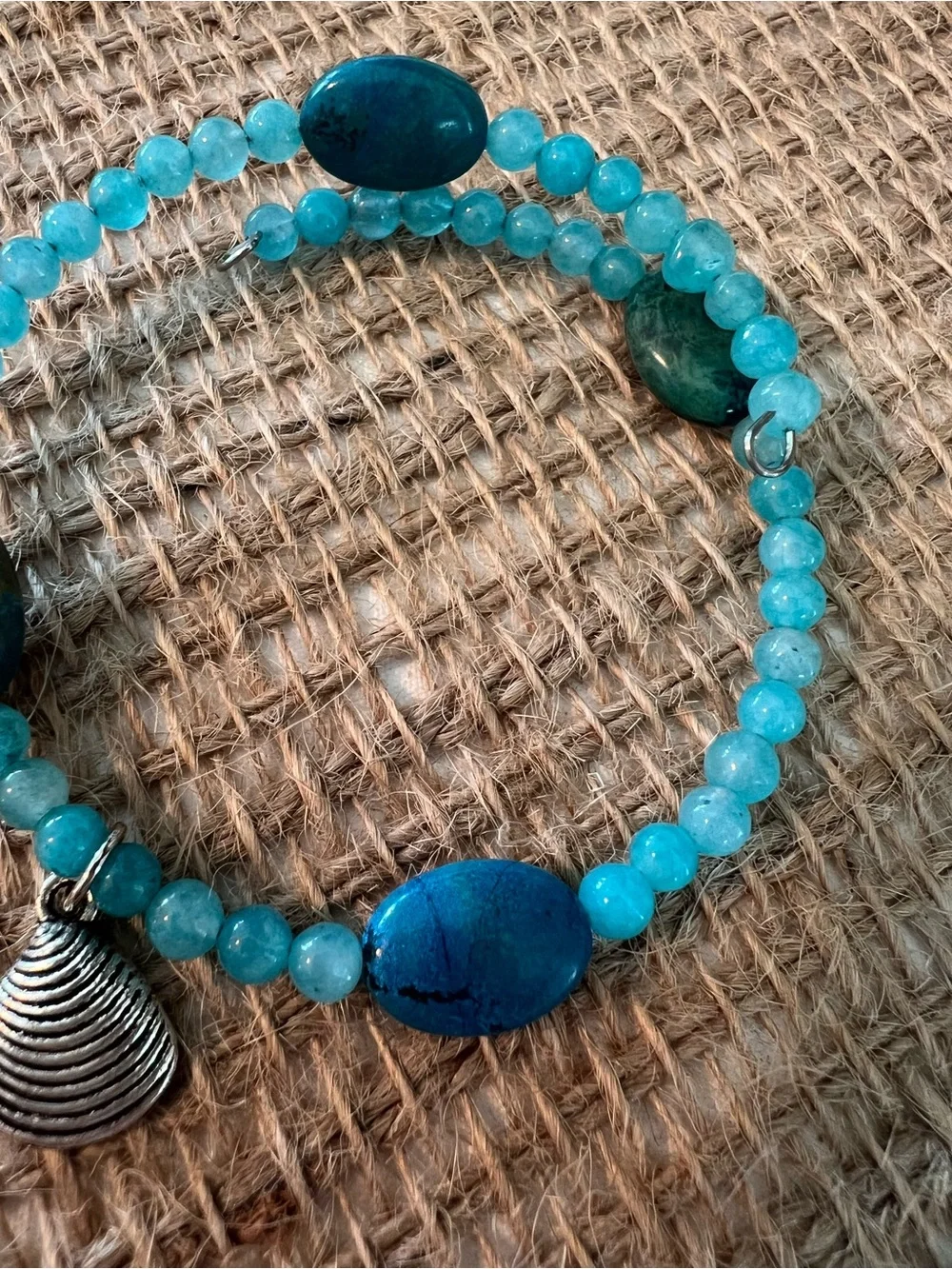 Turquoise Bead memory wire Bracelet and Earrings Set - Women Jewelry